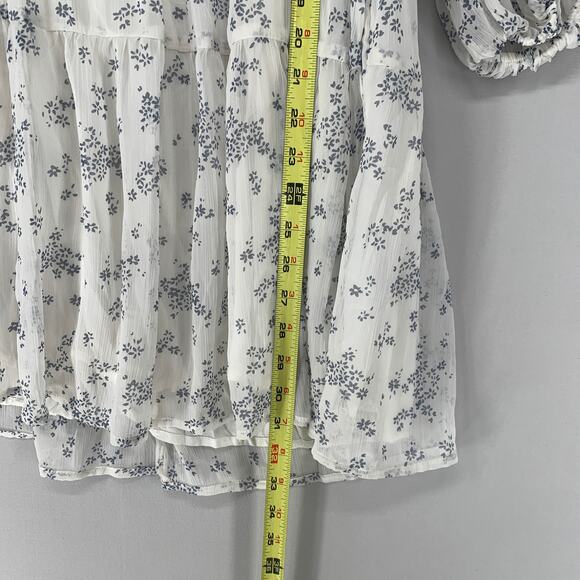 Abercrombie & Fitch Women Dress S White Blue Floral Sheer Balloon Sleeve Chiffon - Picture 6 of 11